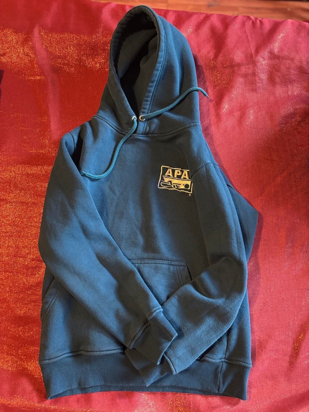 Hoodie Unisex XS Navy APA Pullover Hooded Sweatshirt Front Pocket Logo Fleece